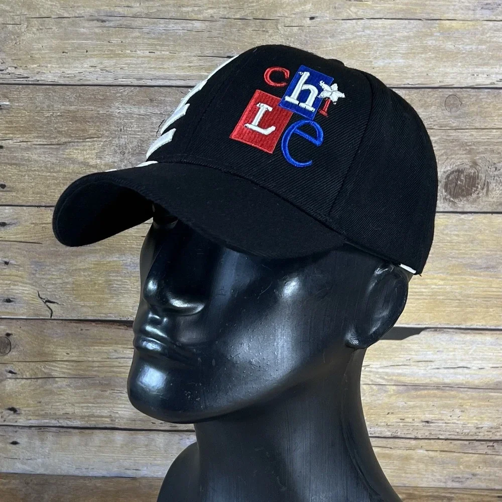 Chile Souvenir Baseball Cap Black Embroidered Adjustable Hat One Size‎ Fits All